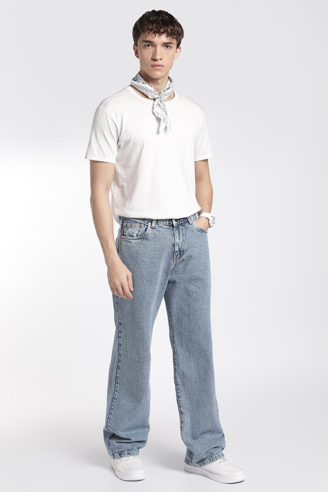 Straight Fit : Acid Washed Blue Jeans