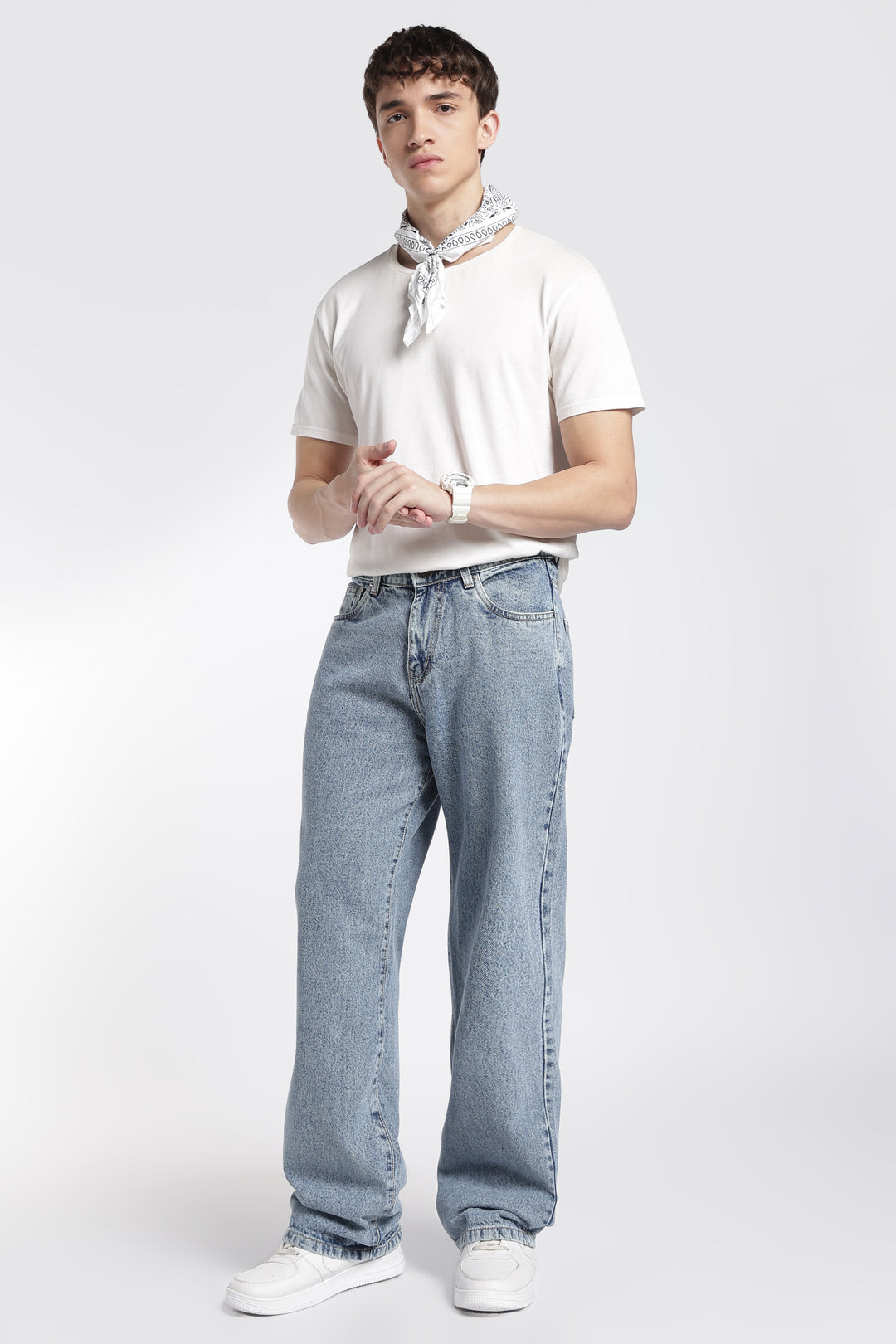 Straight Fit : Acid Washed Blue Jeans