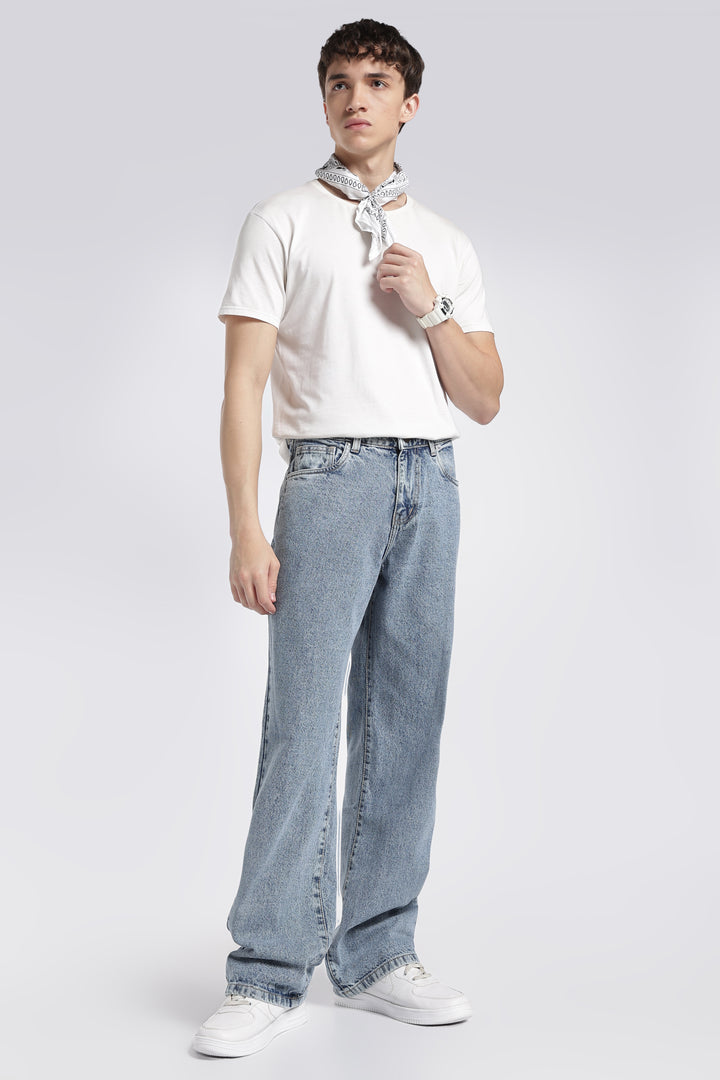 Straight Fit : Acid Washed Blue Jeans