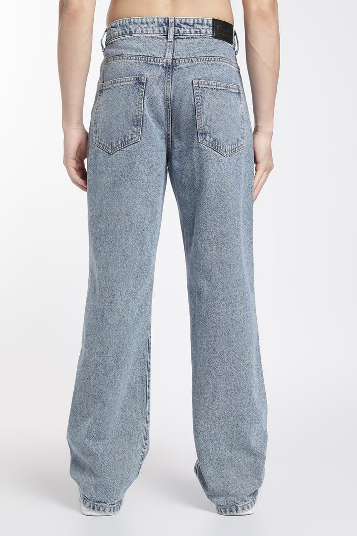 Straight Fit : Acid Washed Blue Jeans