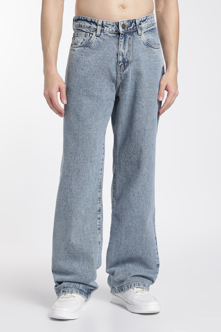 Straight Fit : Acid Washed Blue Jeans