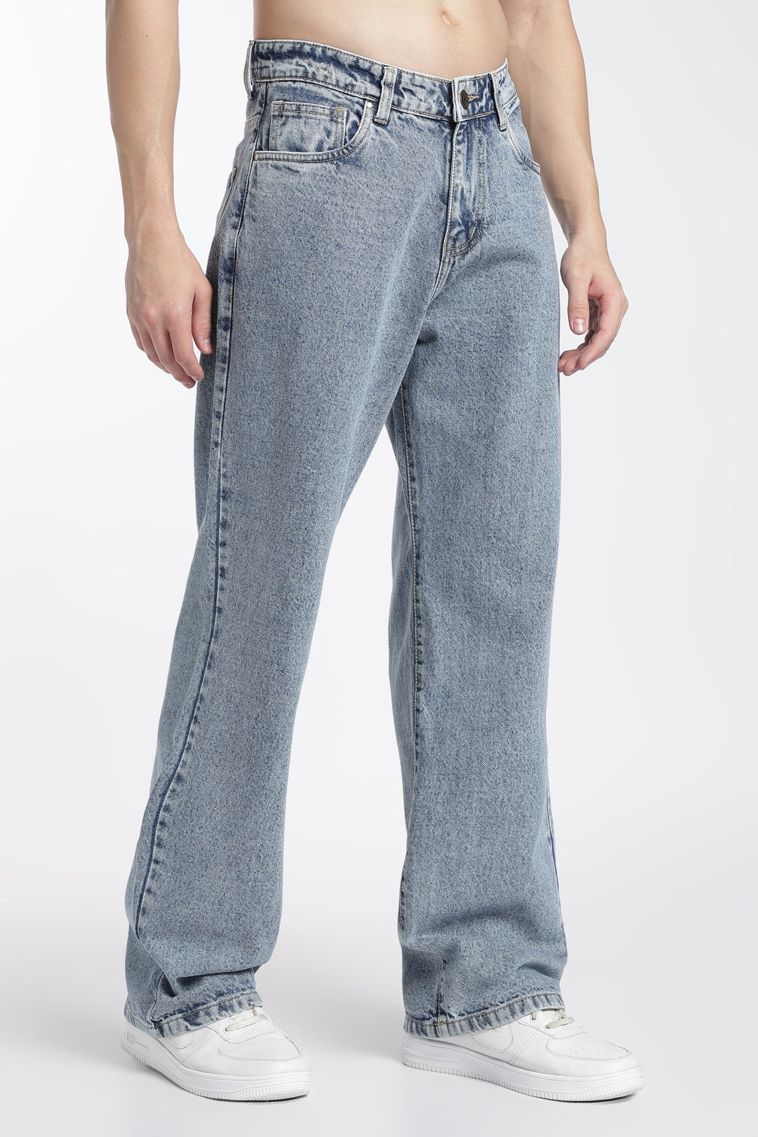 Straight Fit : Acid Washed Blue Jeans