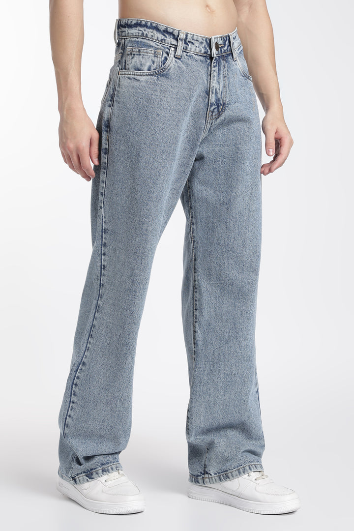 Straight Fit : Acid Washed Blue Jeans