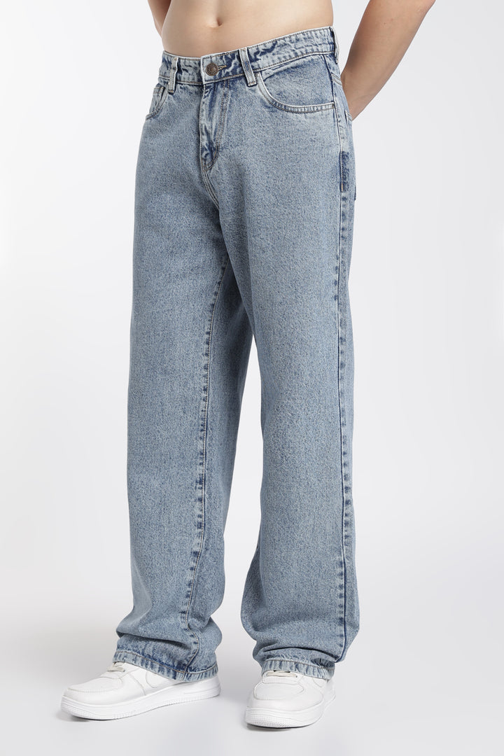 Straight Fit : Acid Washed Blue Jeans