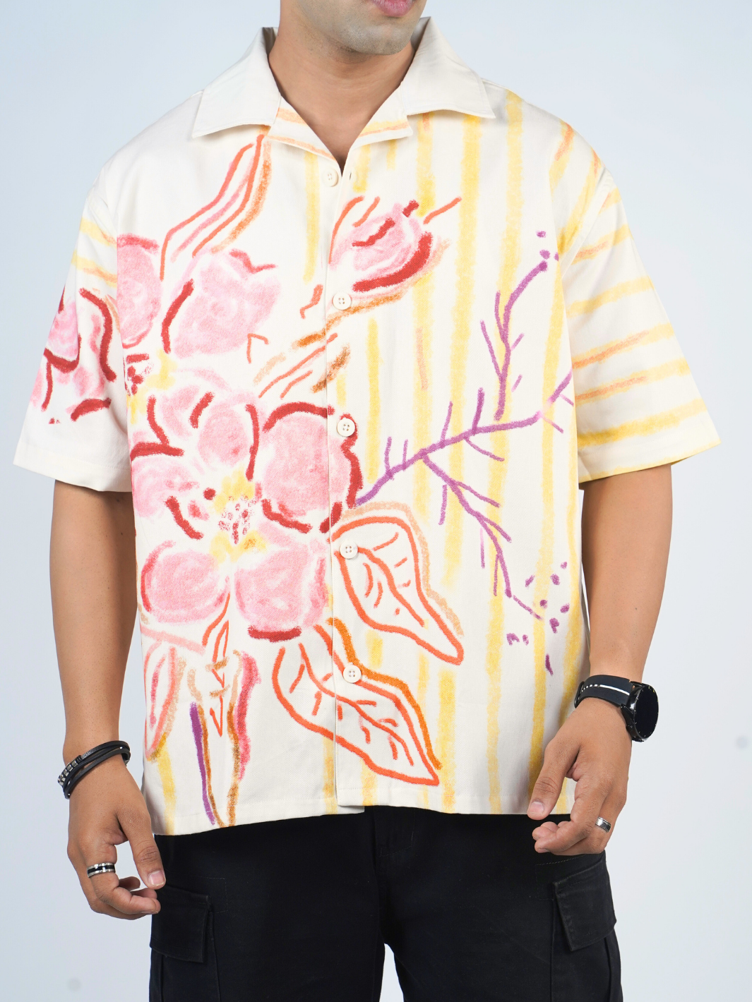 Crayon Flower Oversized Cuban Shirt 003