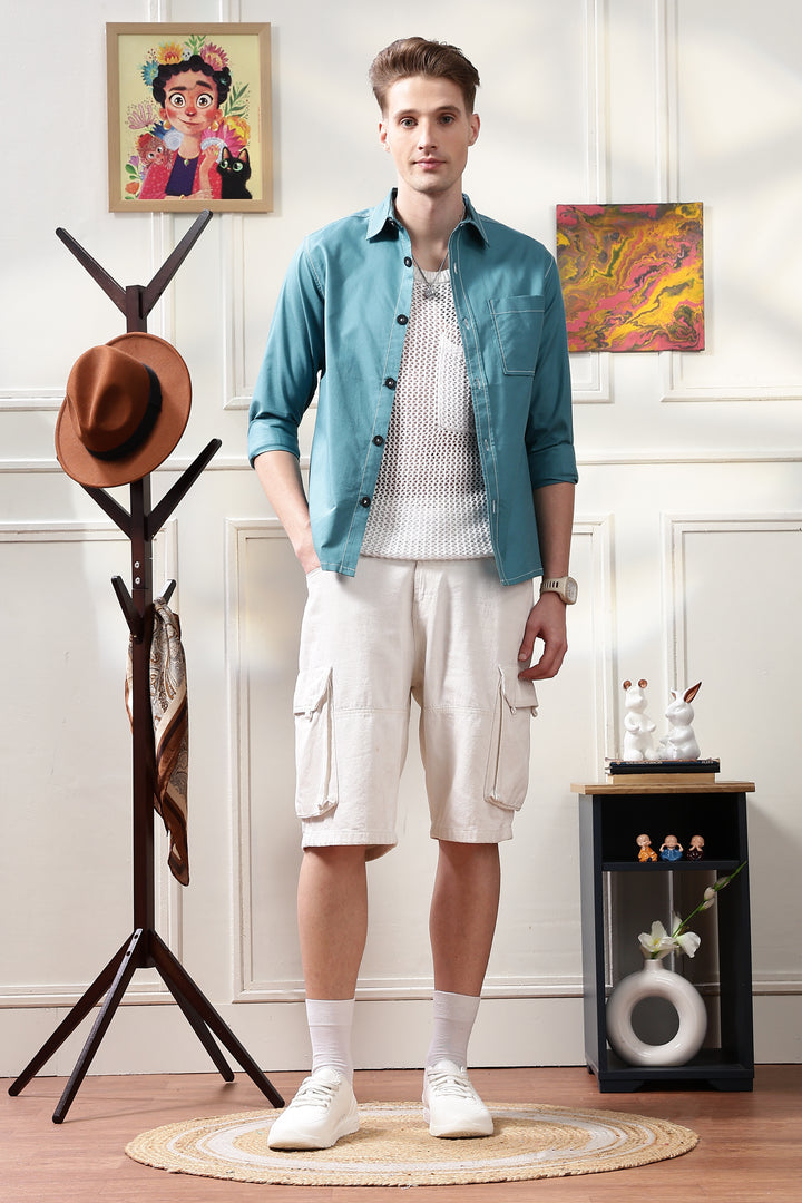 Contrast Stitch Overshirt Sapphire Blue