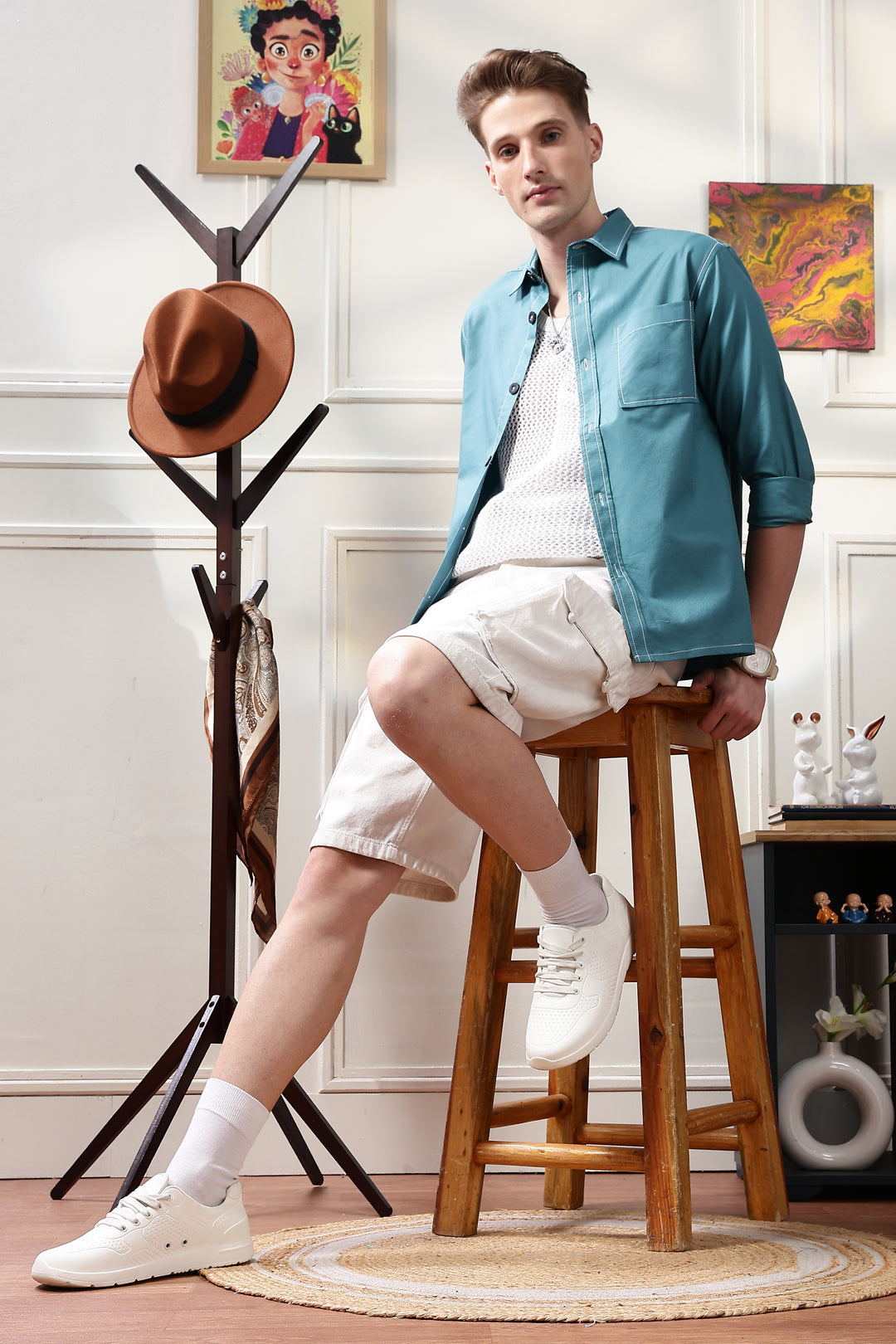 Contrast Stitch Overshirt Sapphire Blue