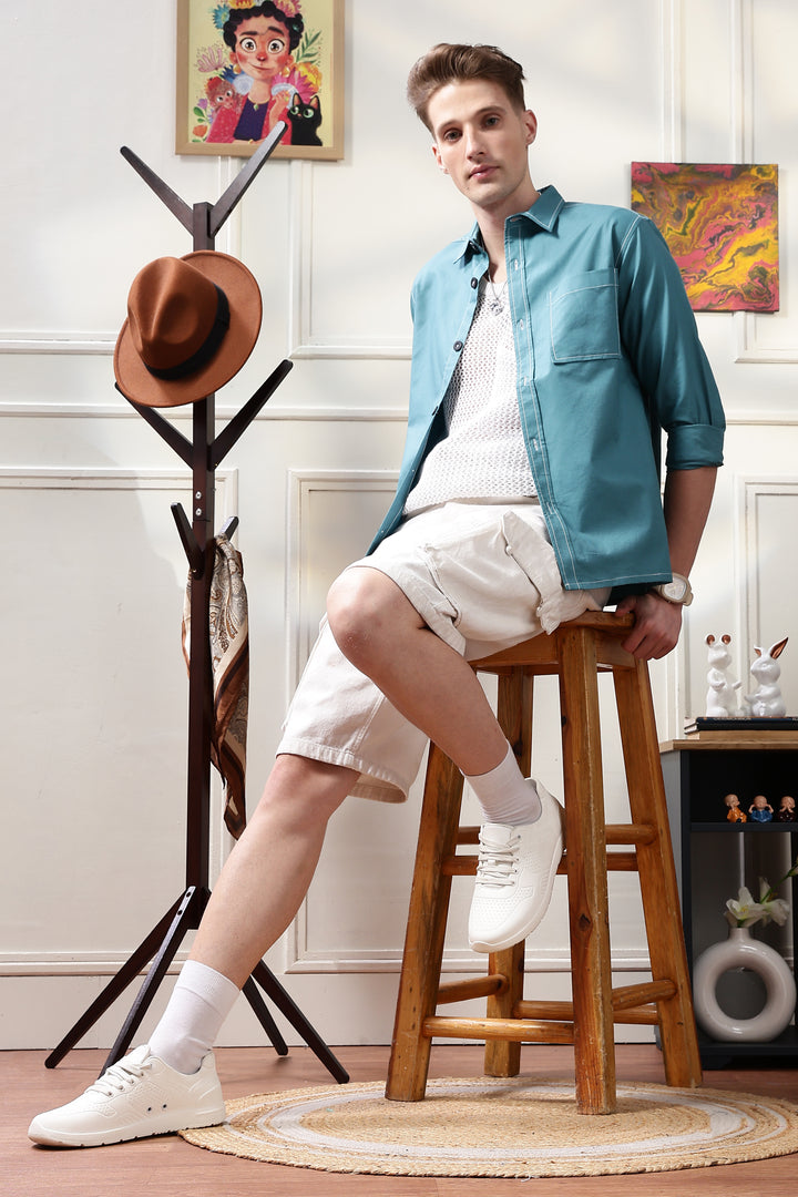Contrast Stitch Overshirt Sapphire Blue