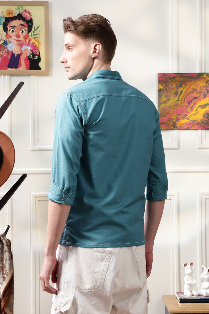Contrast Stitch Overshirt Sapphire Blue