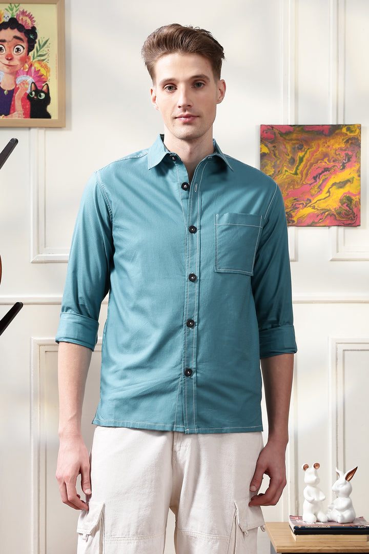 Contrast Stitch Overshirt Sapphire Blue