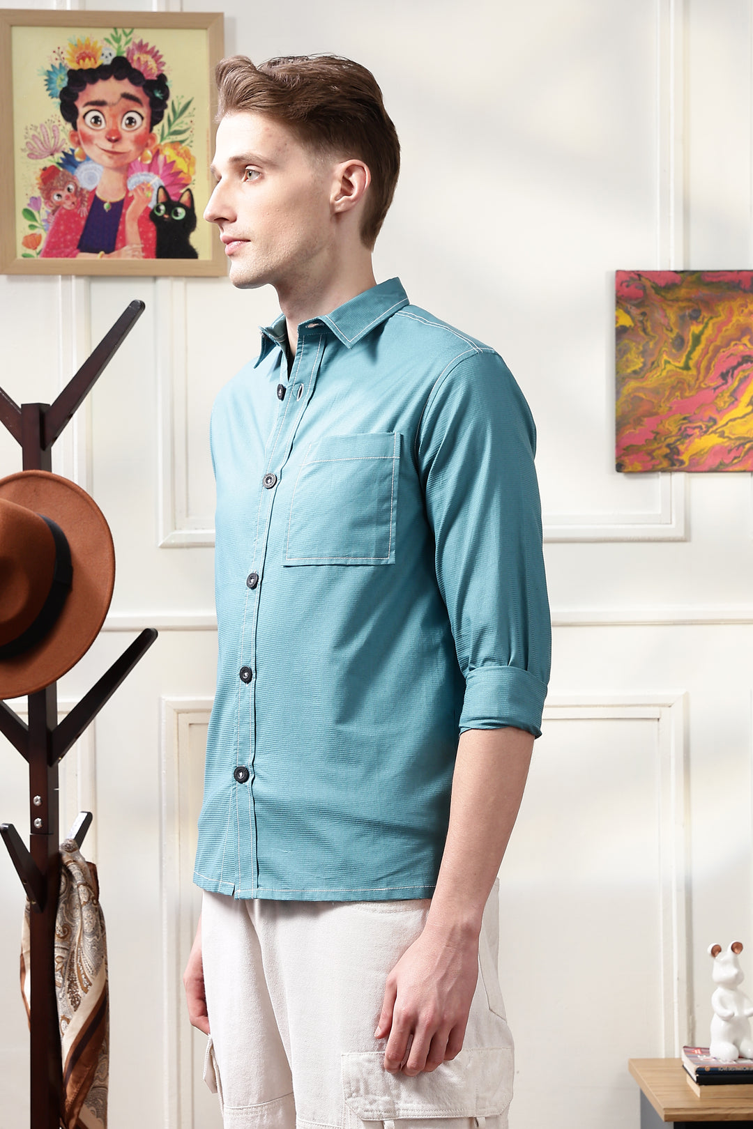 Contrast Stitch Overshirt Sapphire Blue