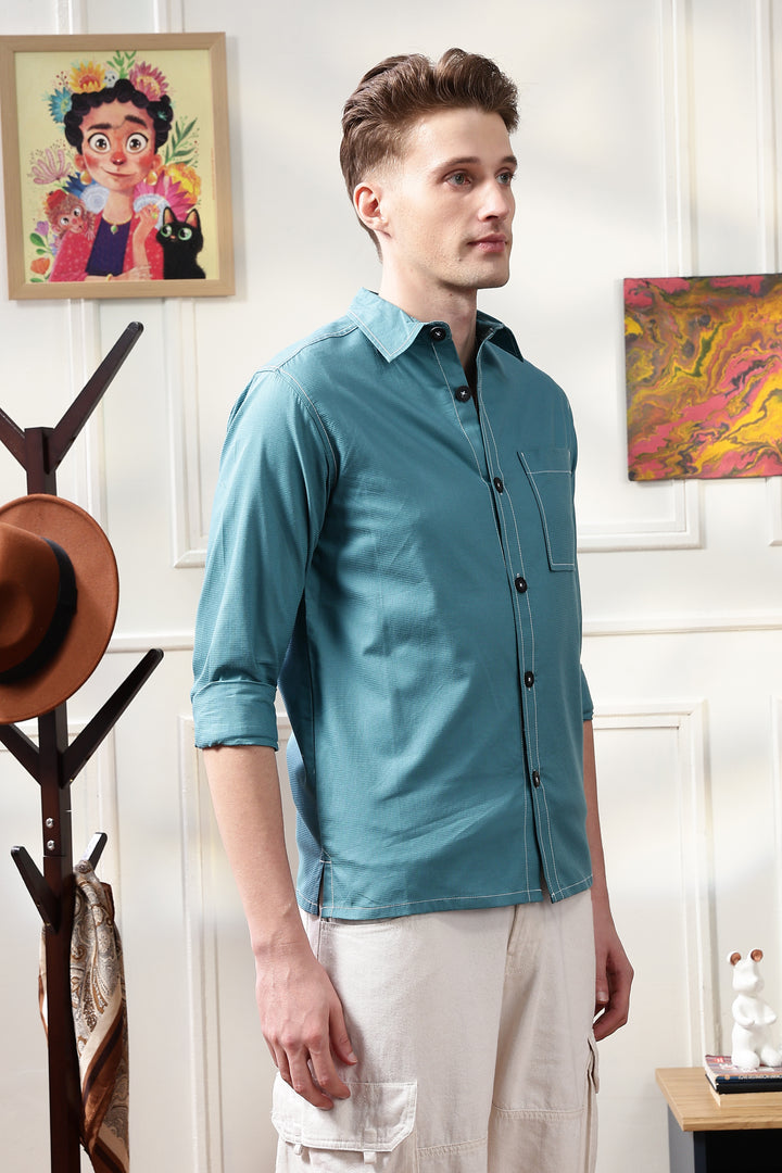 Contrast Stitch Overshirt Sapphire Blue