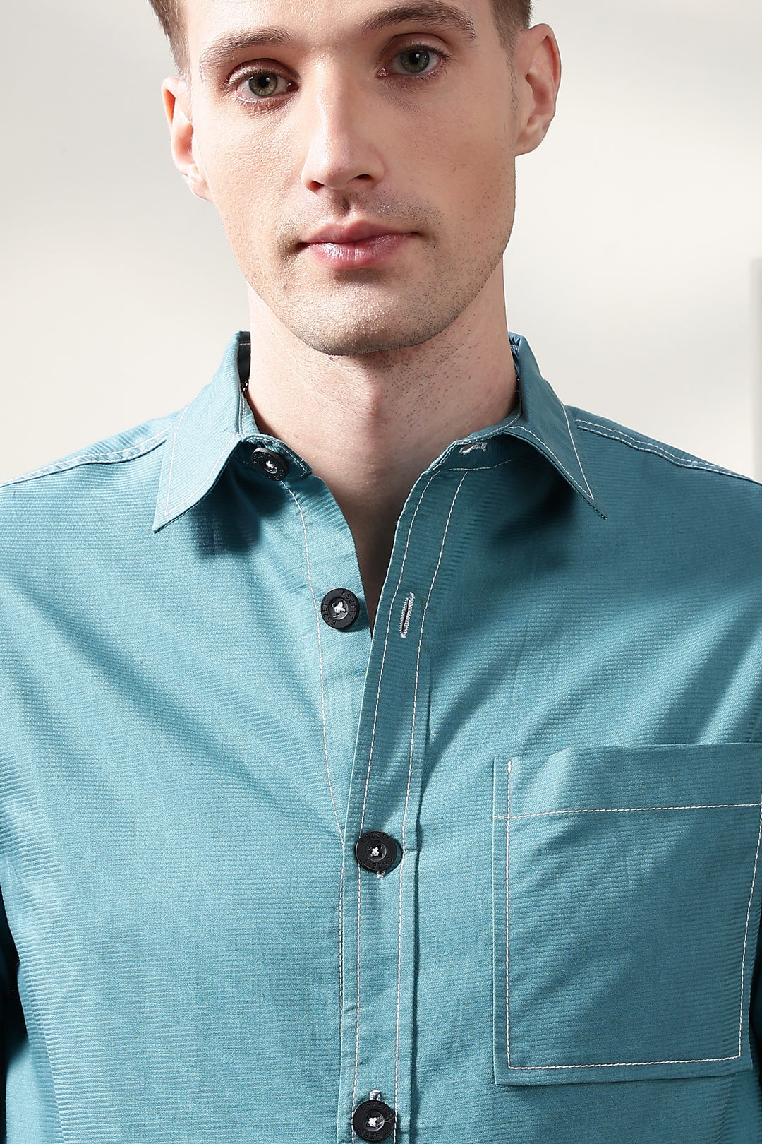 Contrast Stitch Overshirt Sapphire Blue