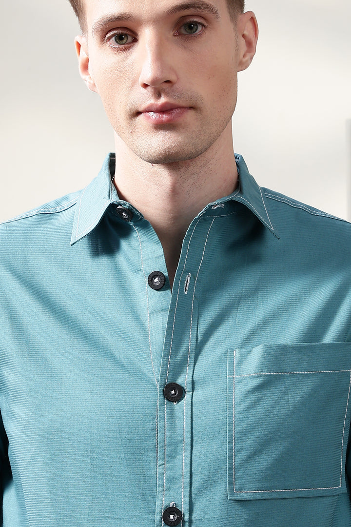 Contrast Stitch Overshirt Sapphire Blue