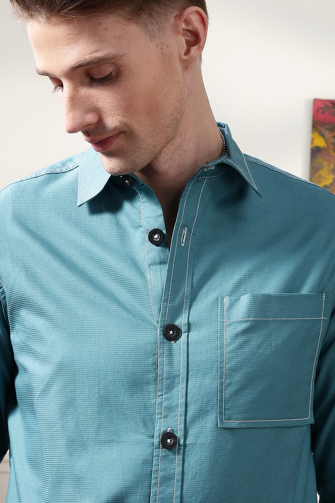 Contrast Stitch Overshirt Sapphire Blue