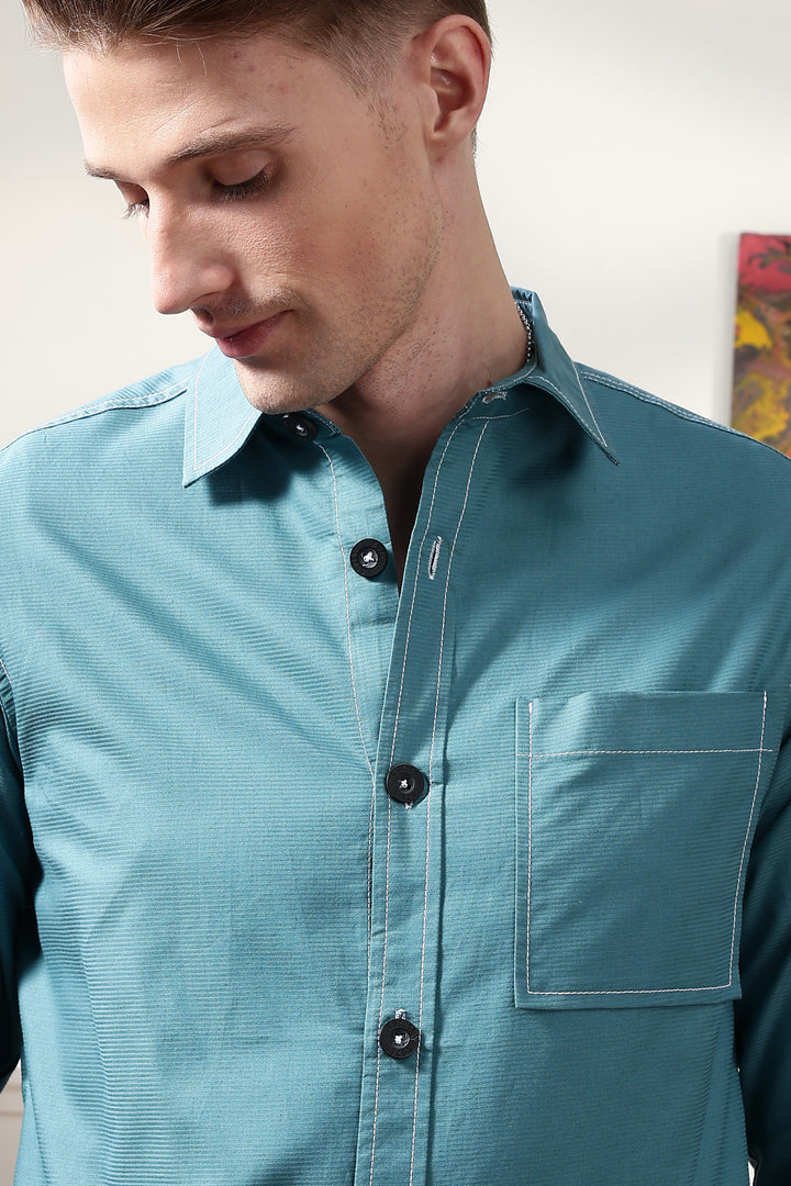 Contrast Stitch Overshirt Sapphire Blue