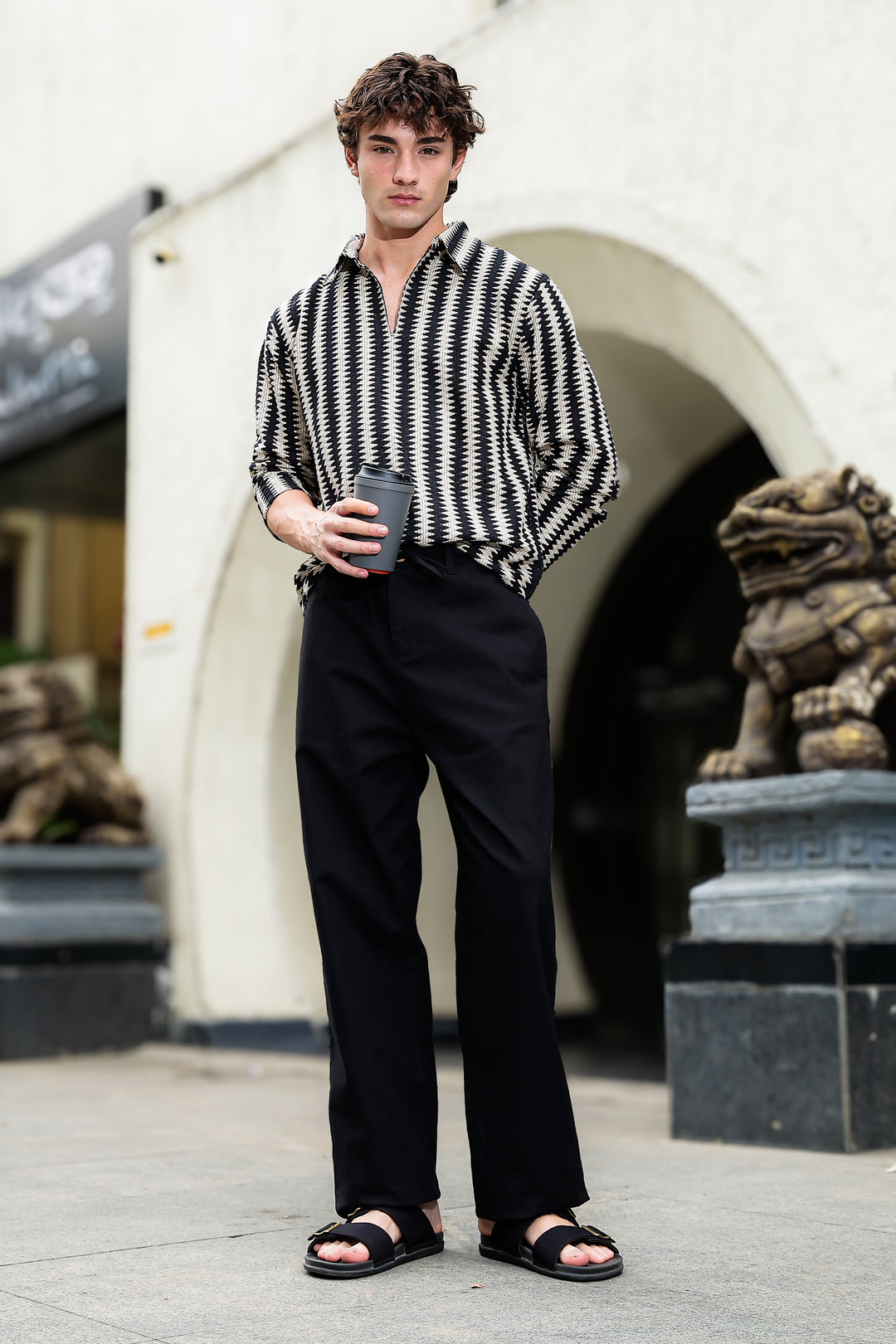 Linen : Black Relaxed Fit Trousers