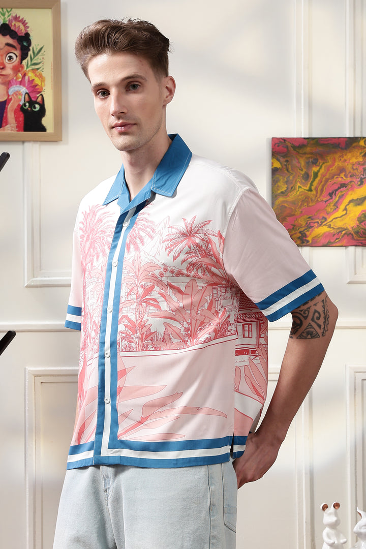 Abstract Forest: Oversized Pink Shirt