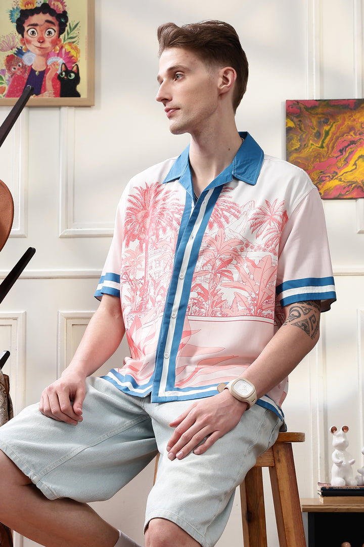 Abstract Forest: Oversized Pink Shirt