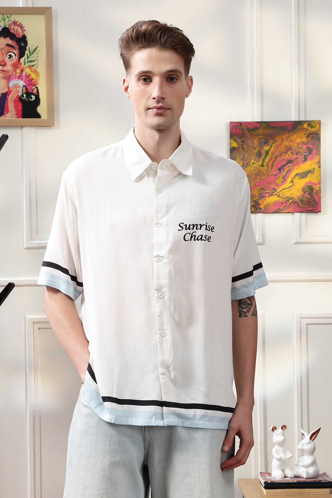 Sunrise Chase: White Oversized T-shirt