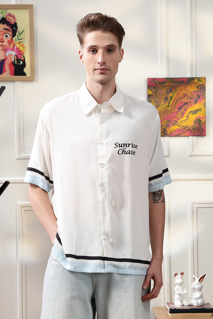 Sunrise Chase: White Oversized T-shirt