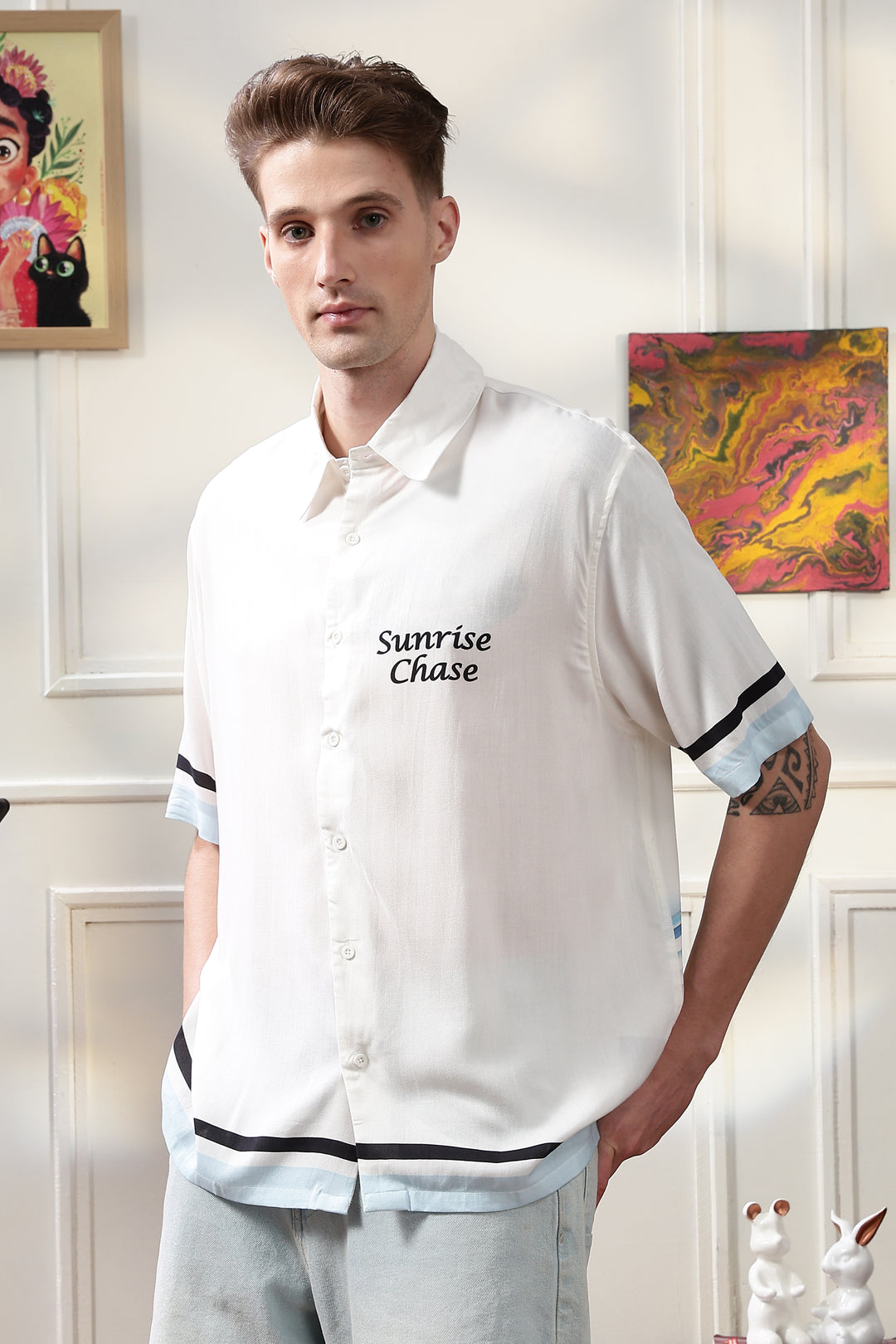 Sunrise Chase: White Oversized T-shirt