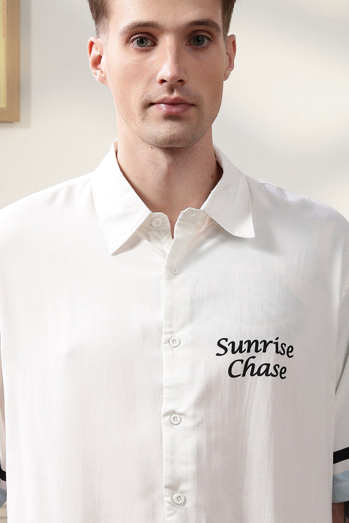 Sunrise Chase: White Oversized T-shirt