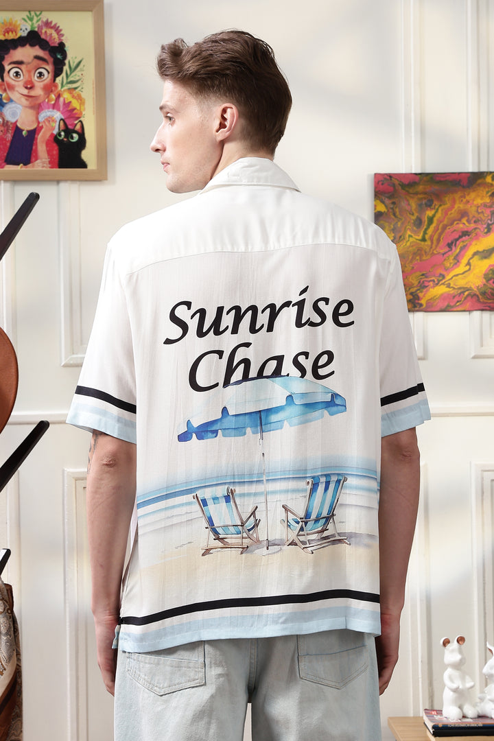 Sunrise Chase: White Oversized T-shirt