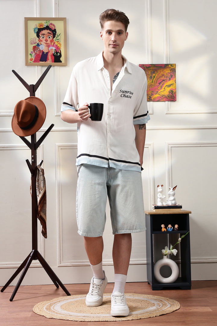 Sunrise Chase: White Oversized T-shirt