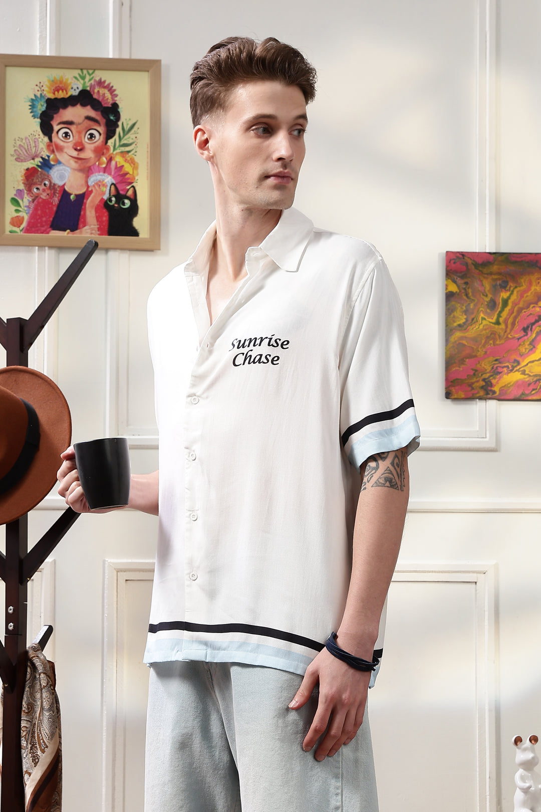 Sunrise Chase: White Oversized T-shirt