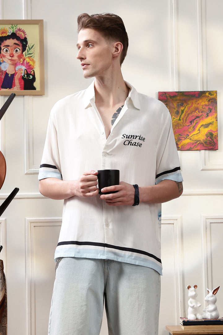 Sunrise Chase: White Oversized T-shirt