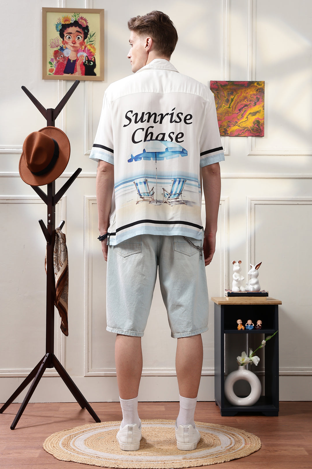 Sunrise Chase: White Oversized T-shirt