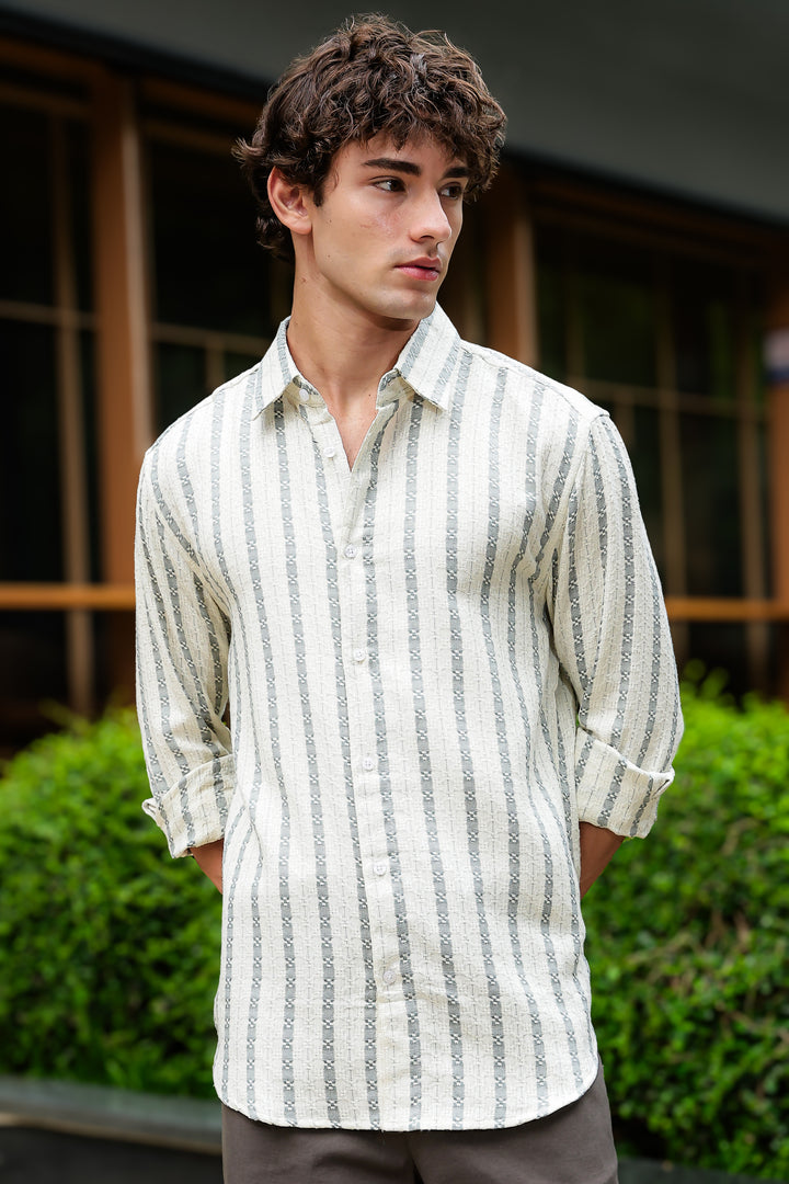 Stripes: Jaquard Green Cotton Shirt