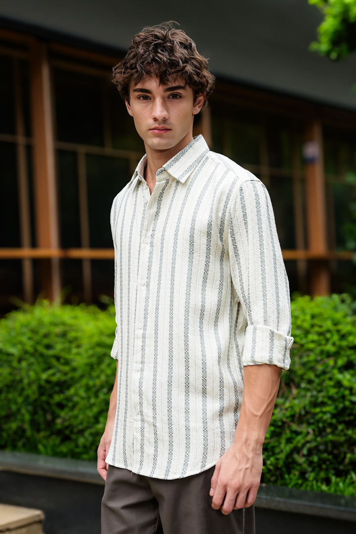 Stripes: Jaquard Green Cotton Shirt