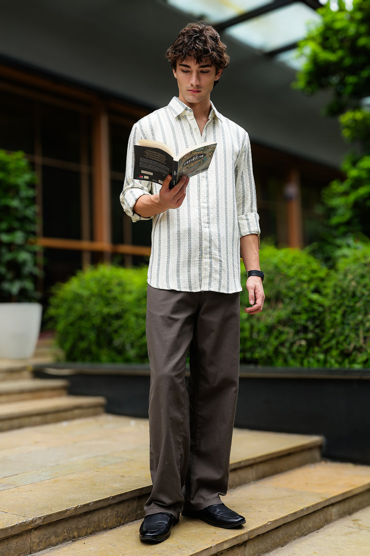 Stripes: Jaquard Green Cotton Shirt