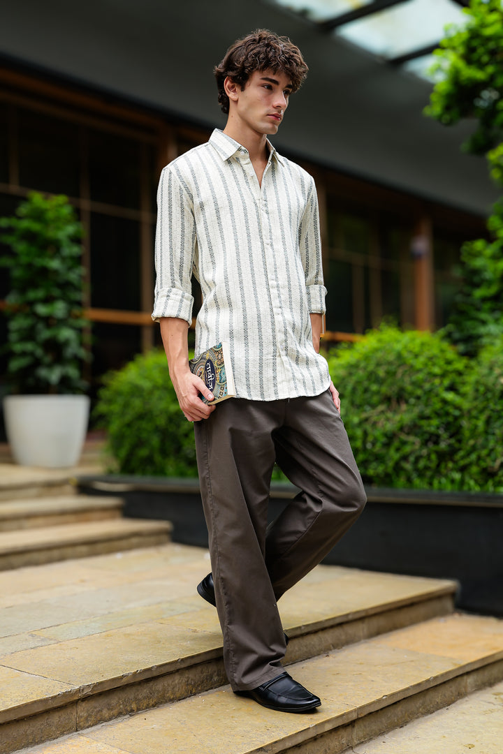 Stripes: Jaquard Green Cotton Shirt