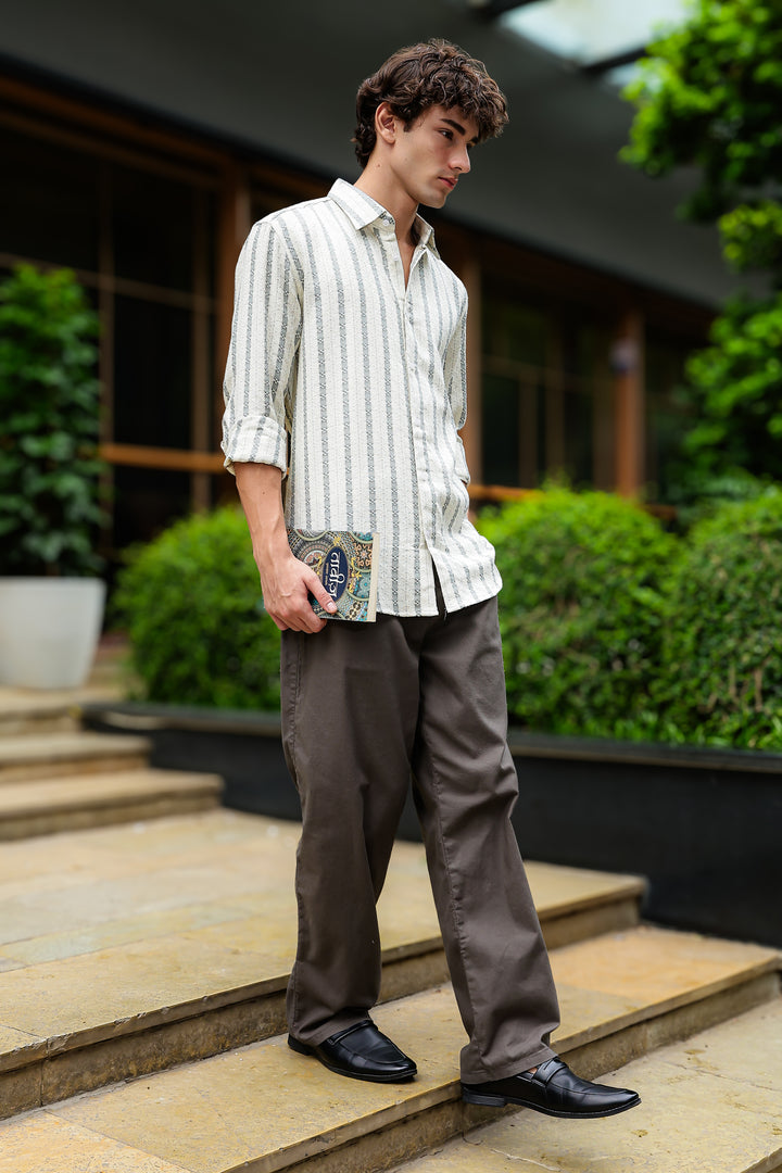 Stripes: Jaquard Green Cotton Shirt
