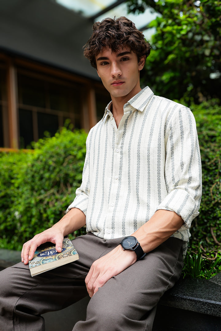 Stripes: Jaquard Green Cotton Shirt