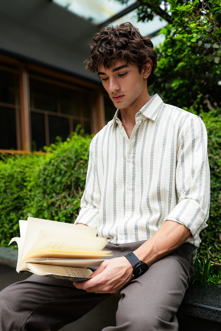Stripes: Jaquard Green Cotton Shirt