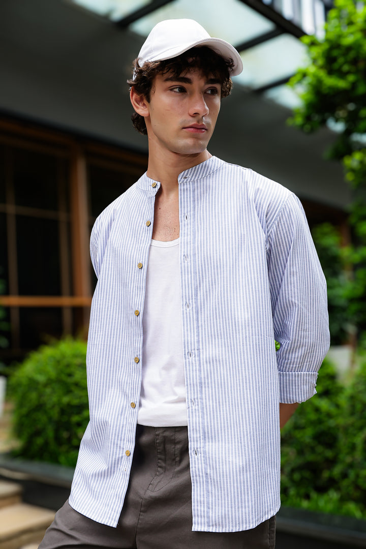 Streaks: Mandarin Light Blue Shirt