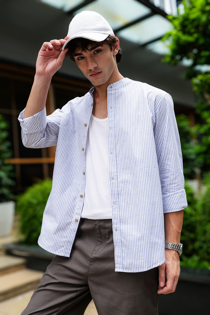 Streaks: Mandarin Light Blue Shirt