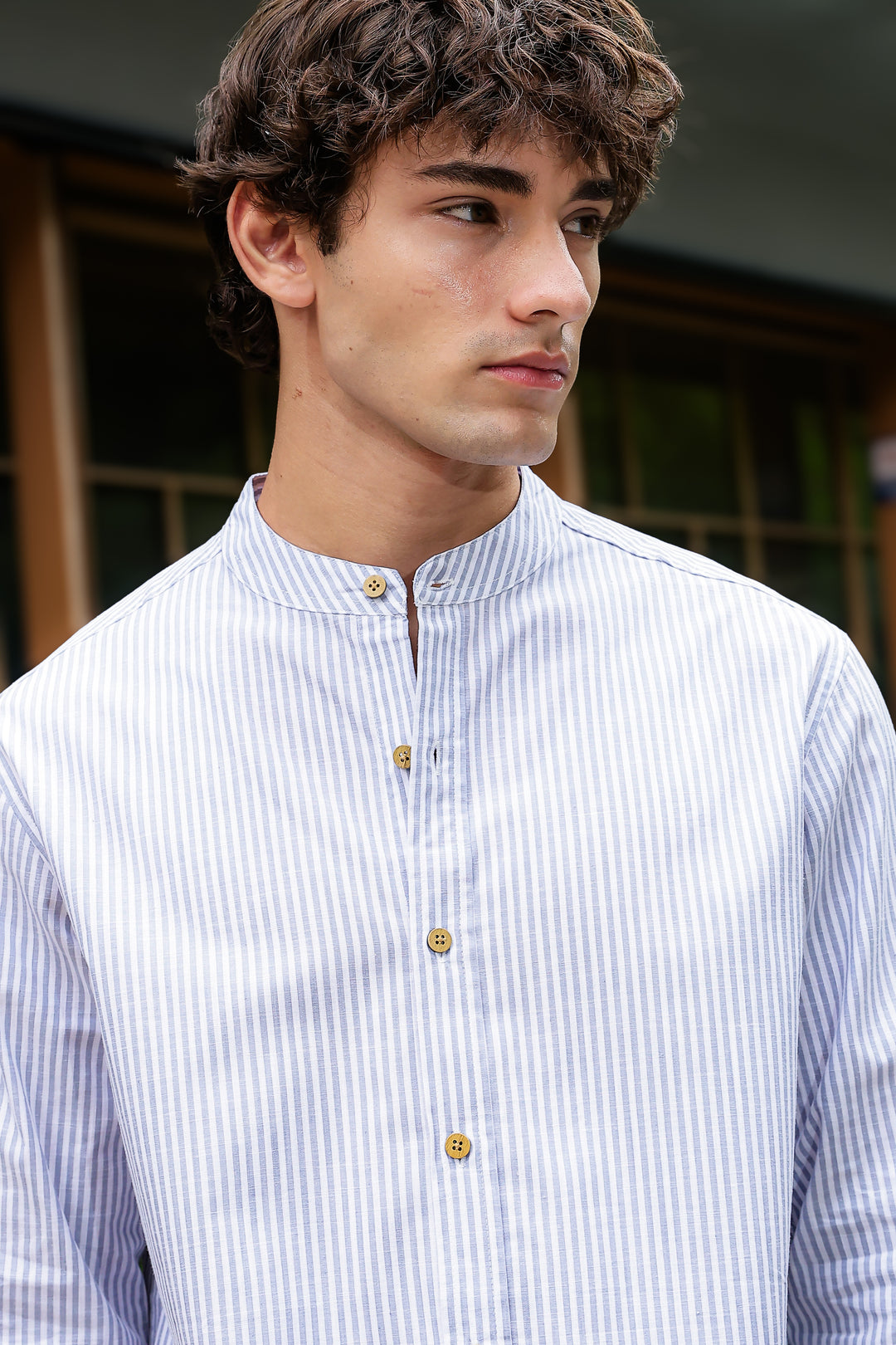 Streaks: Mandarin Light Blue Shirt