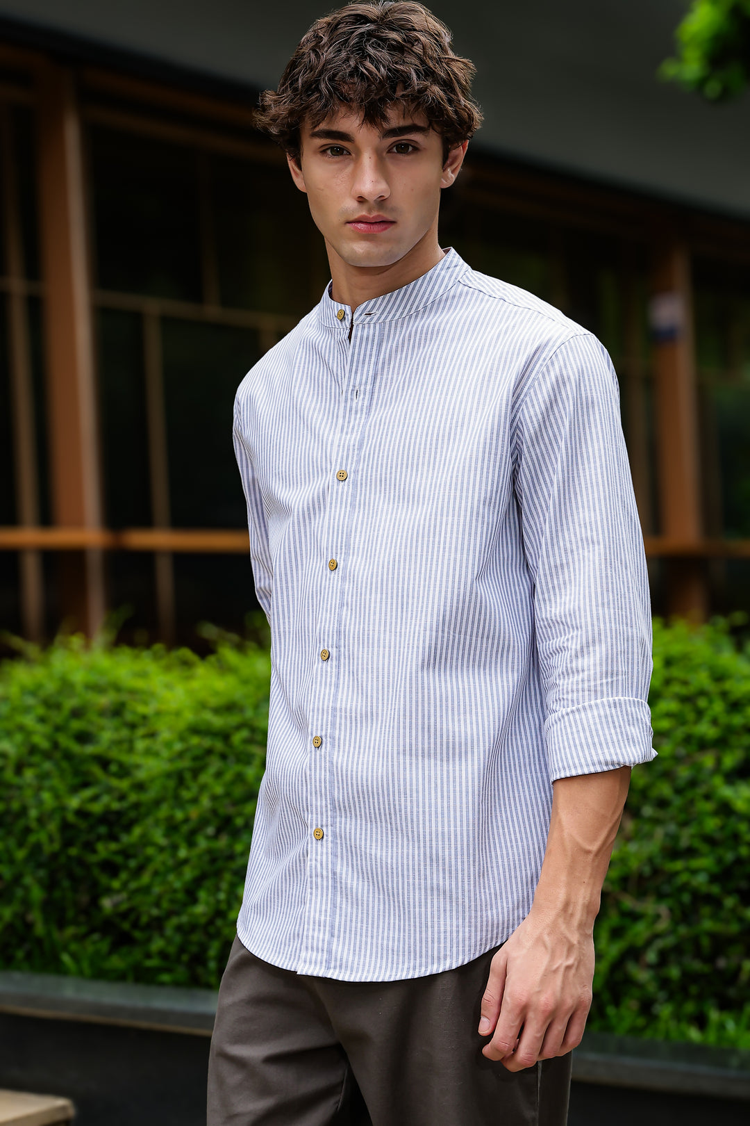 Streaks: Mandarin Light Blue Shirt