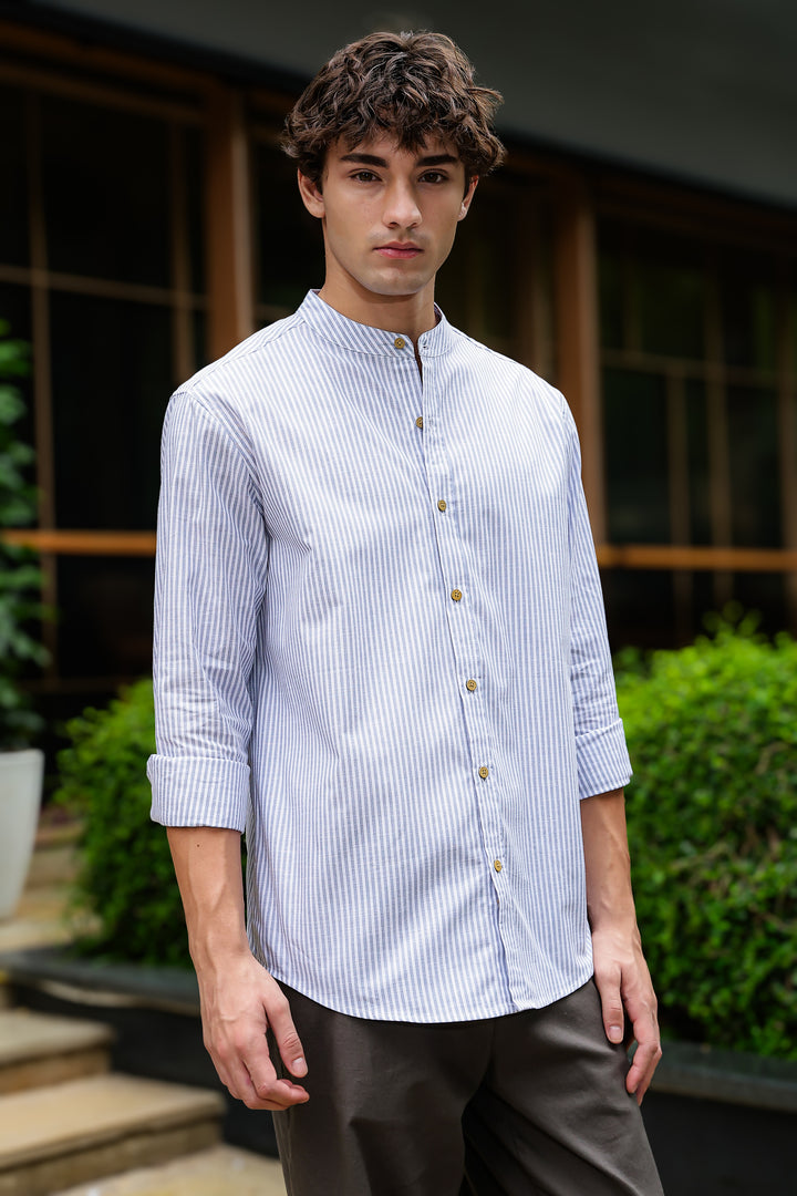 Streaks: Mandarin Light Blue Shirt
