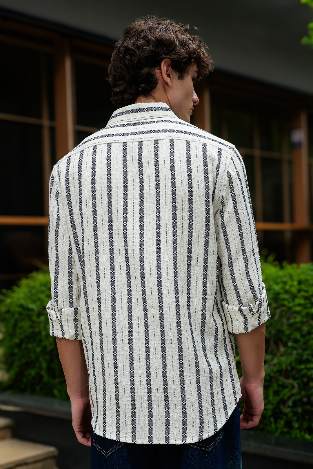 Stripes: Dark Green Jaquard Cotton shirt