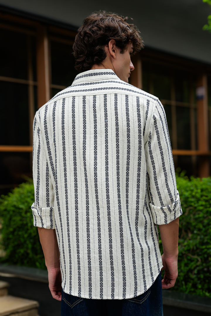 Stripes: Dark Green Jaquard Cotton shirt