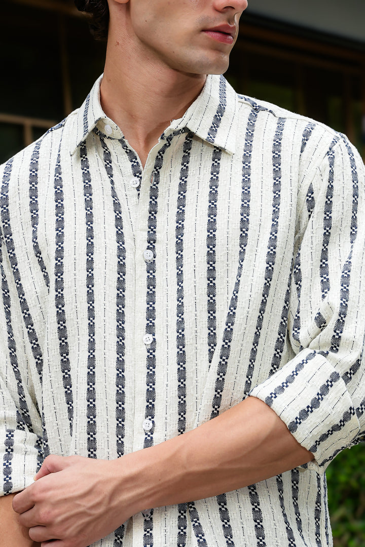 Stripes: Dark Green Jaquard Cotton shirt