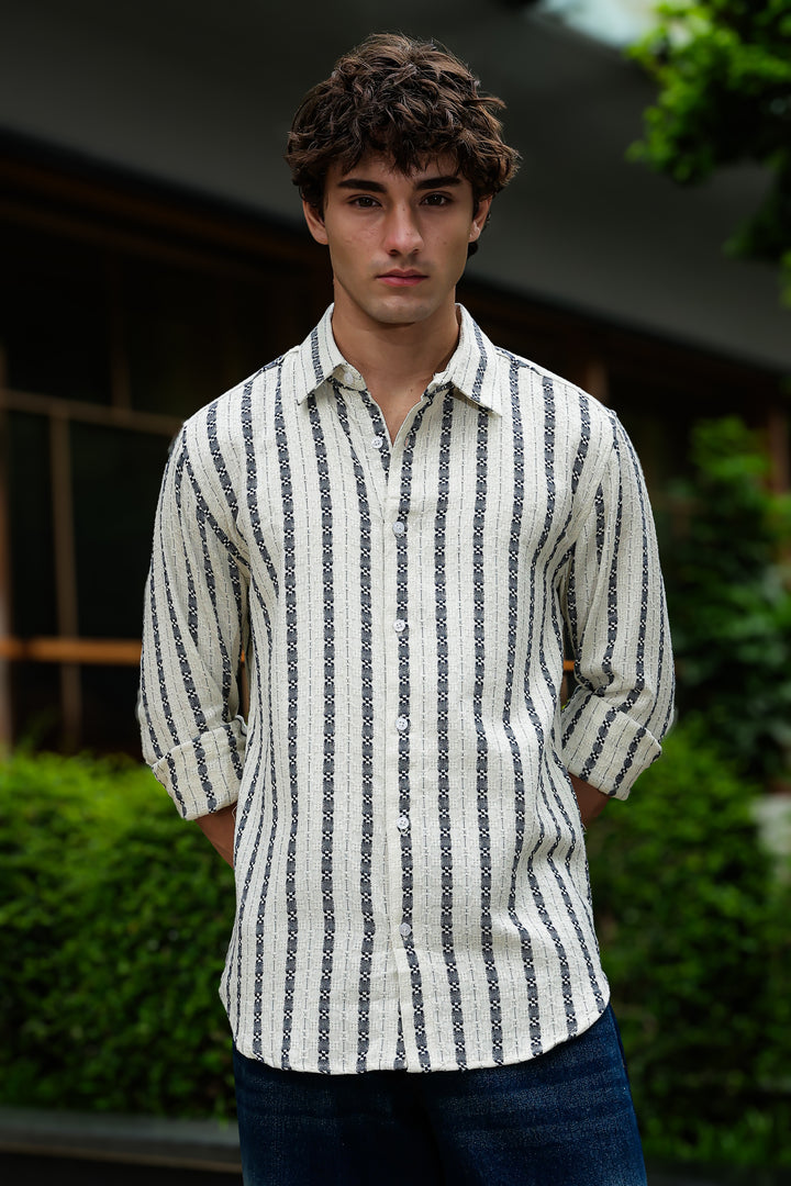Stripes: Dark Green Jaquard Cotton shirt