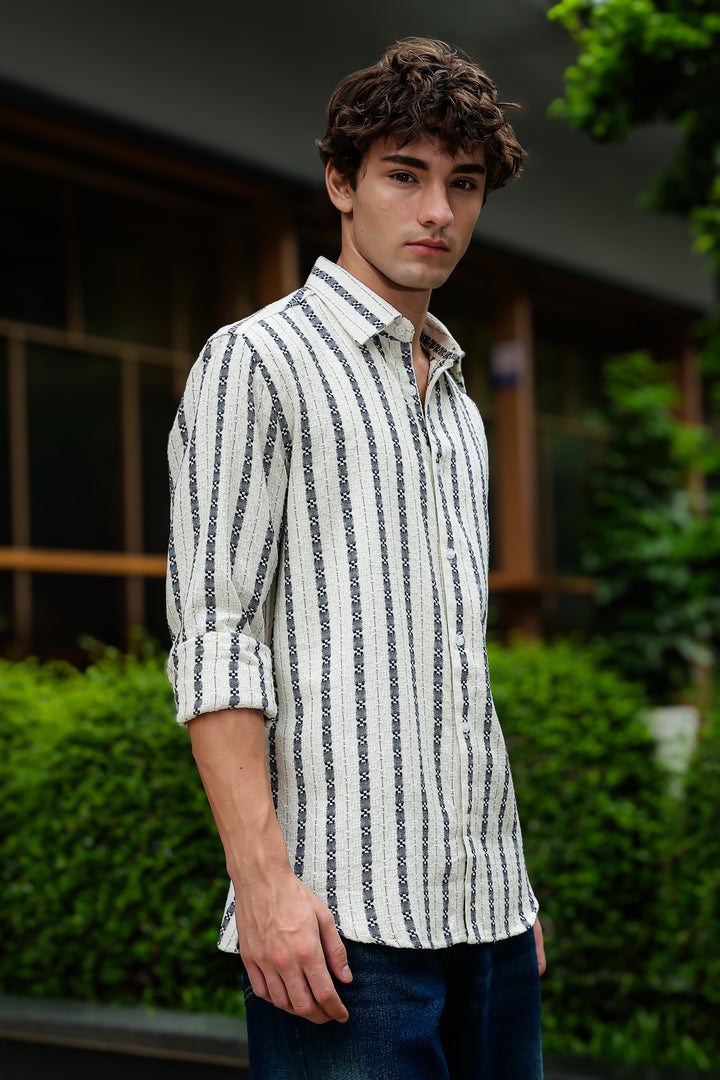 Stripes: Dark Green Jaquard Cotton shirt
