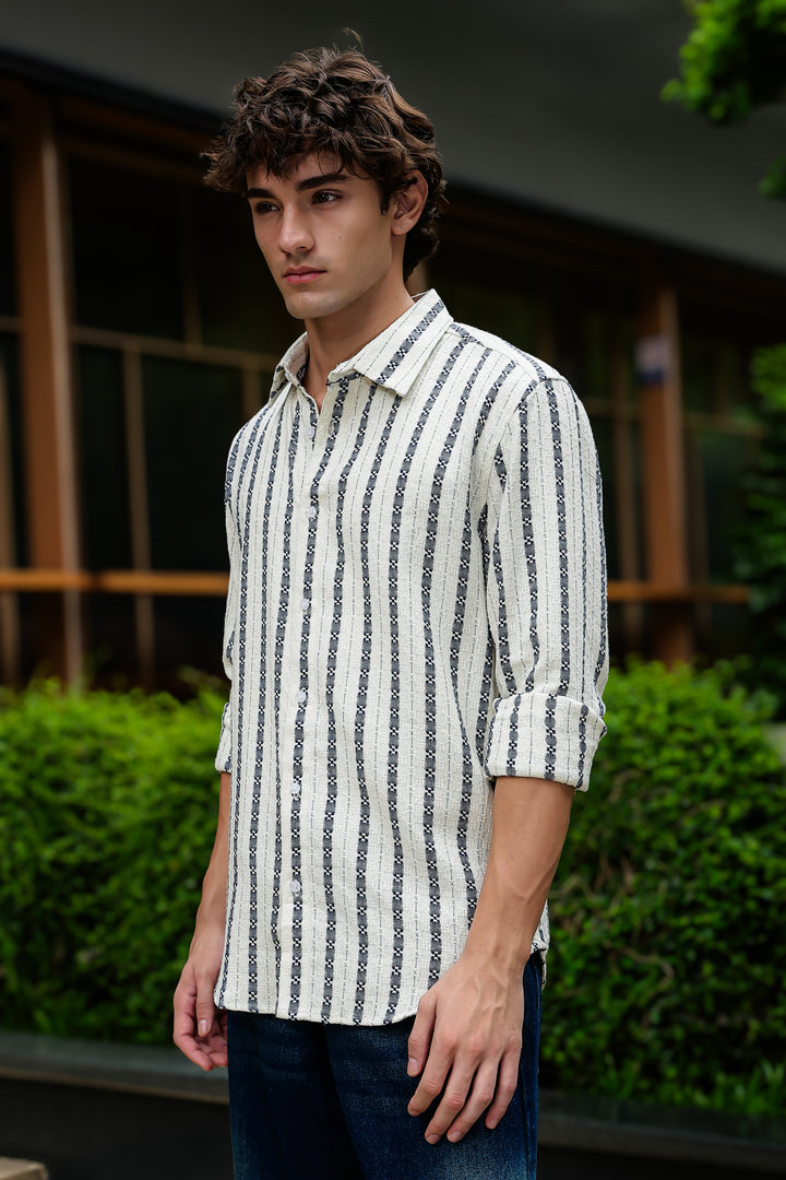 Stripes: Dark Green Jaquard Cotton shirt